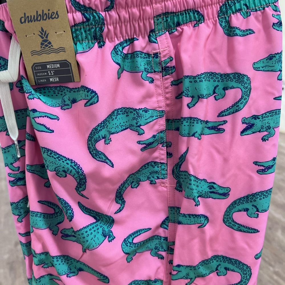 New with $70 Tags CHUBBIES Mens "The Glades" Pink Swim Shorts w/Green Al…